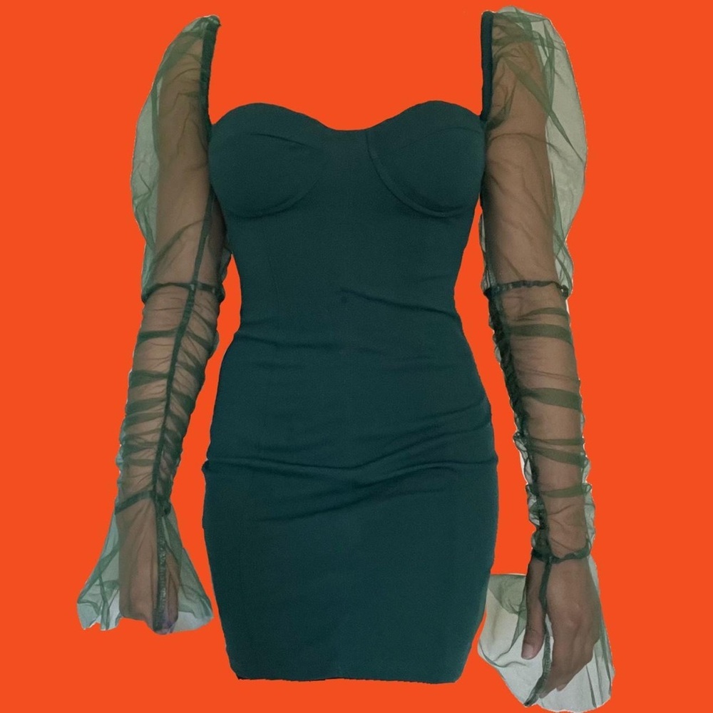 Mesh Sleeve Bodycon Evening Dress